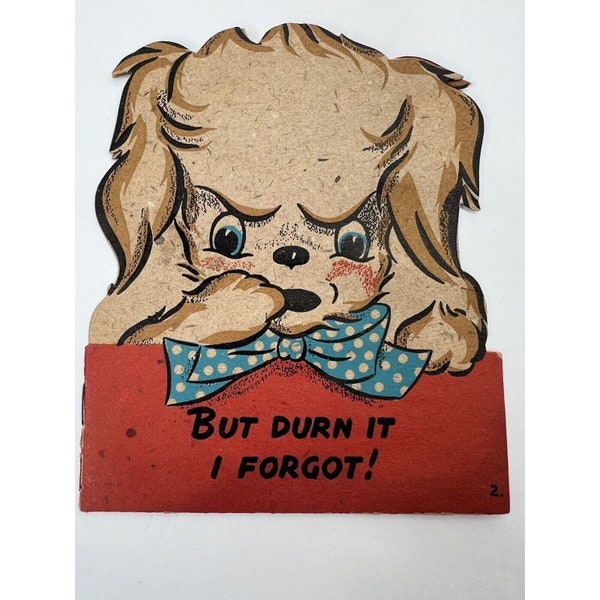 Unused Belated Birthday Dog Puppy Faces Vintage Greeting Card 1940s 1950s