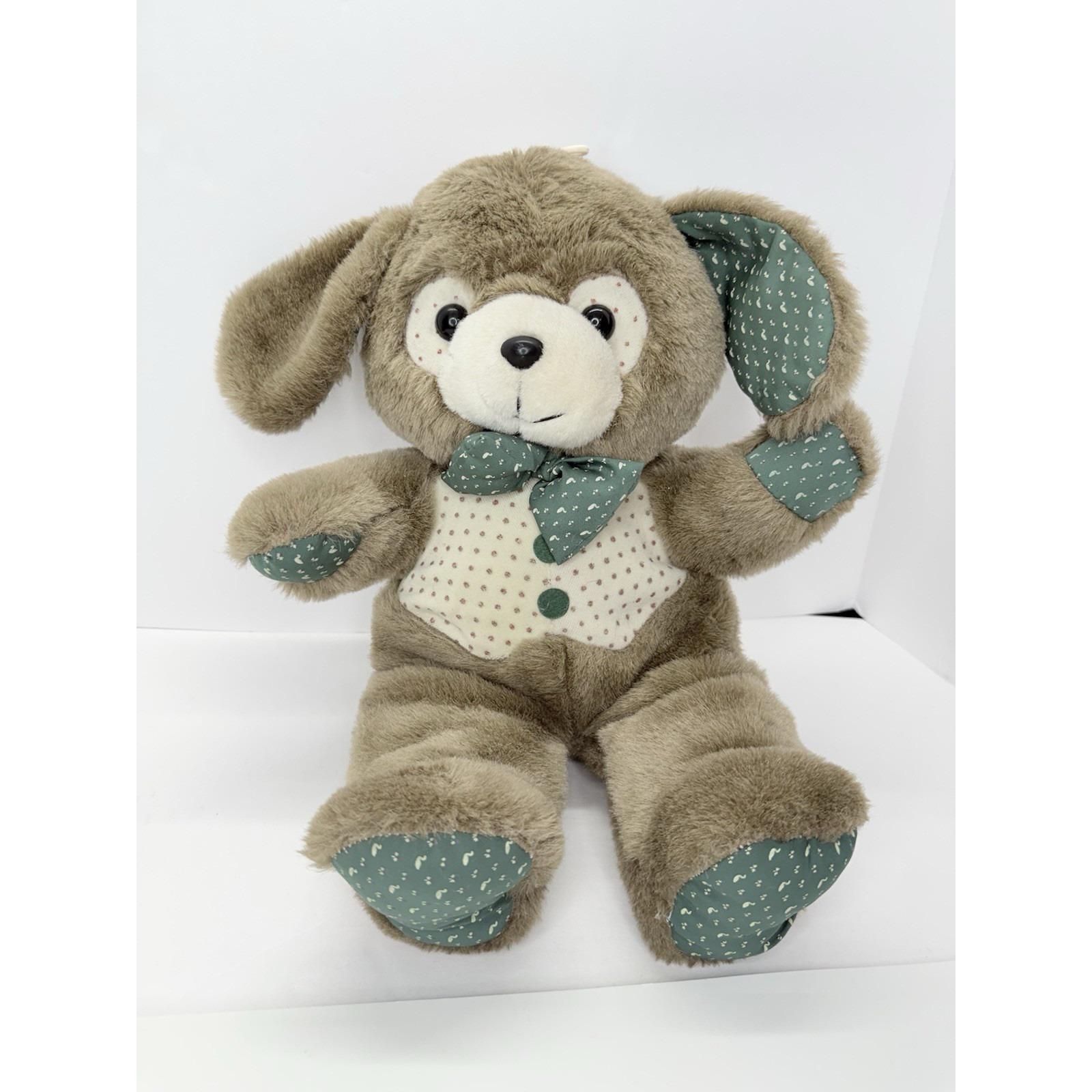 Vintage MTY International Brown Puppy Dog Plush Green Ears Paws