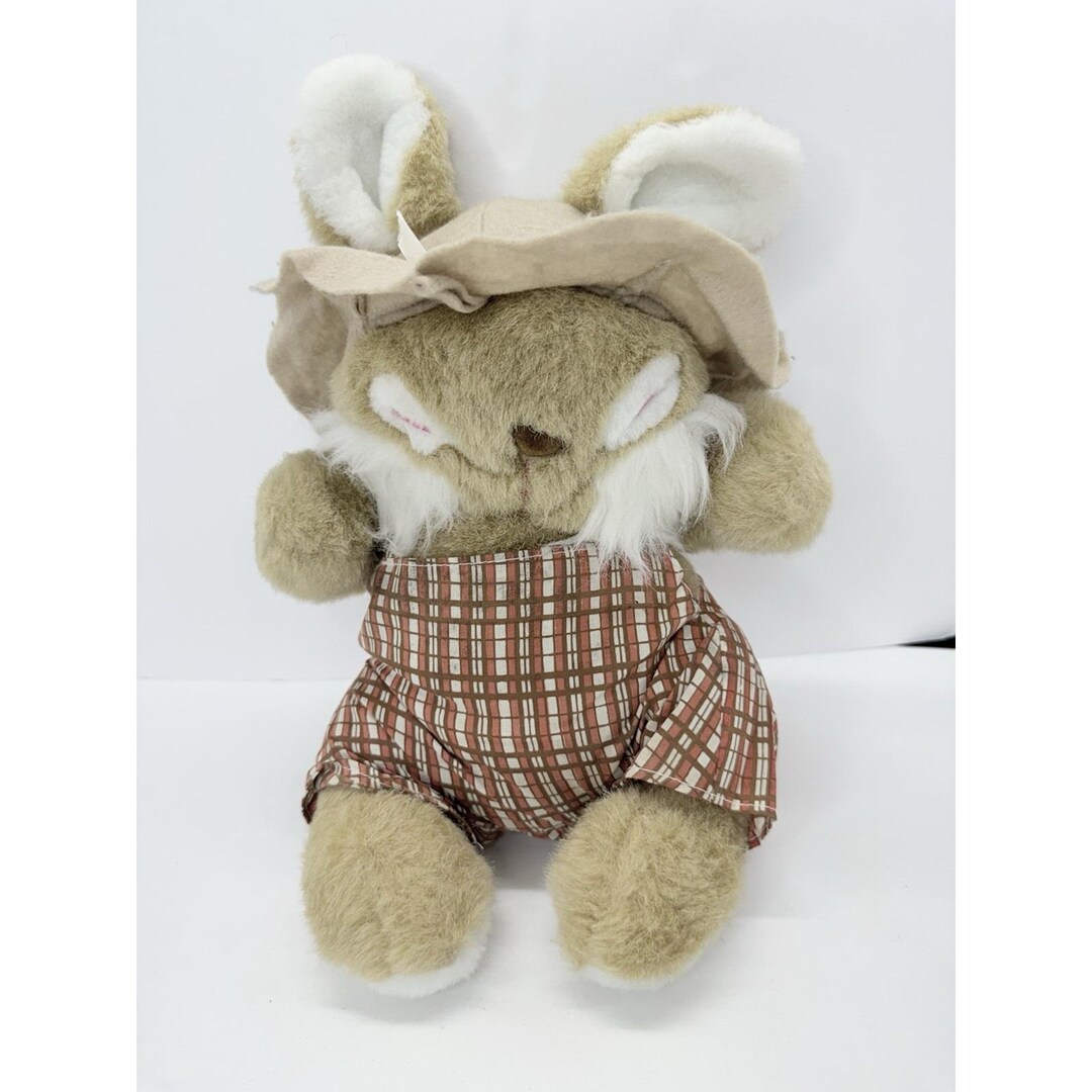Vintage Sleeping Bunny Rabbit Plush Stuffed Animal Plaid