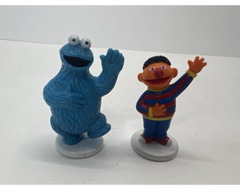 Lot Of 2 Sesame Street Cake Topper Figures Vintage 1985 Cookie Monster Ernie