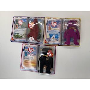 3 Ty Teenie Beanie Babies McDonalds 2000 Rex Dinosaur The End Bear Millennium