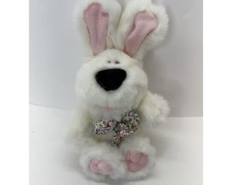 Vintage Commonwealth Big Nose Floral Bow Easter Bunny Plush 11" Stuffed Toy