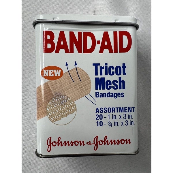 Vintage Band-Aid Metal Tin 1980 Empty Tricot Mesh Bandages Advertising Decor