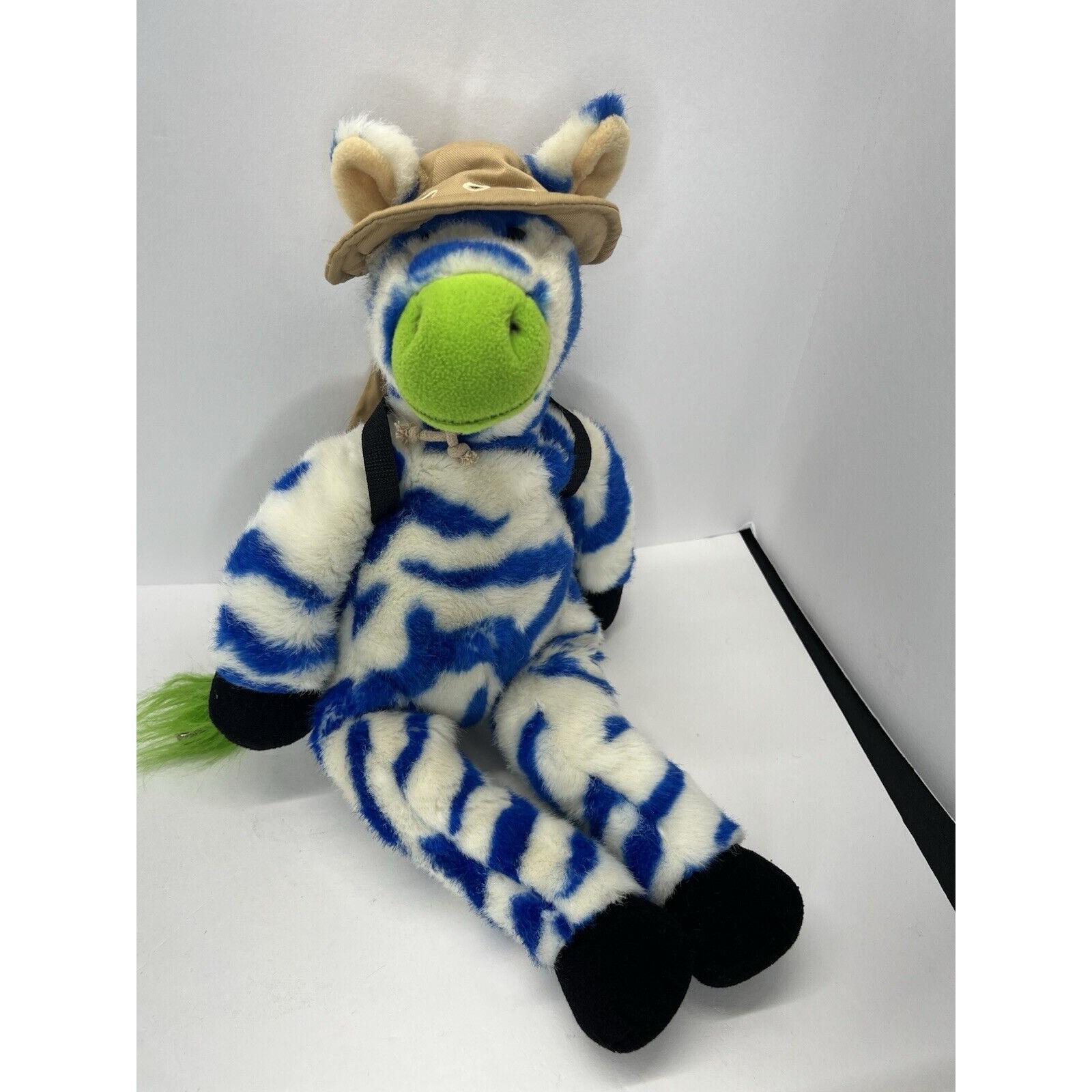 Zany Brainy Safari Blue Stripe Zebra Backpack 20