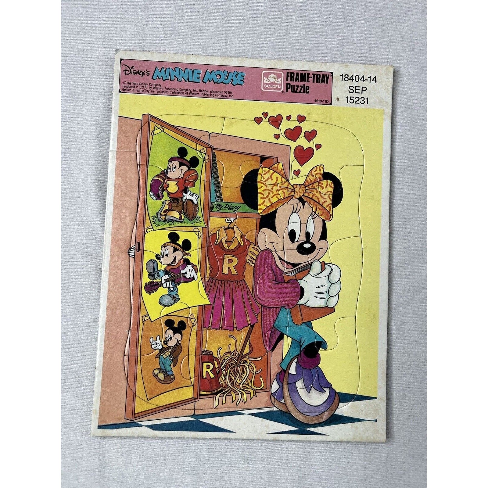 Vintage Walt Disney Minnie Mouse Locker Mickey Golden Frame Tray