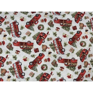 Susan Winget Red Truck Toss Fabric Woody Travel Trailer Bus Christmas 2 Yards
