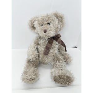 Russ Berrie Plush Bear Radcliffe Beige Brown Curly Beanie 16” Polka Dot Bow