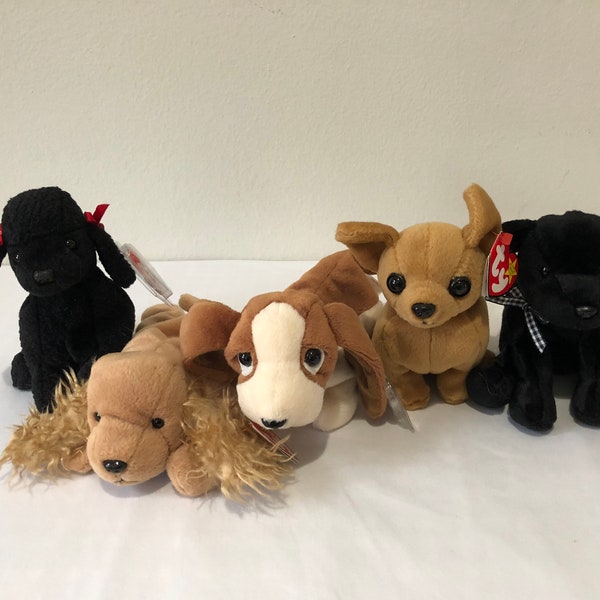 Ty Beanie Babies Choice of Dog Gigi, Spunky, Tracker, Tiny, and Luke