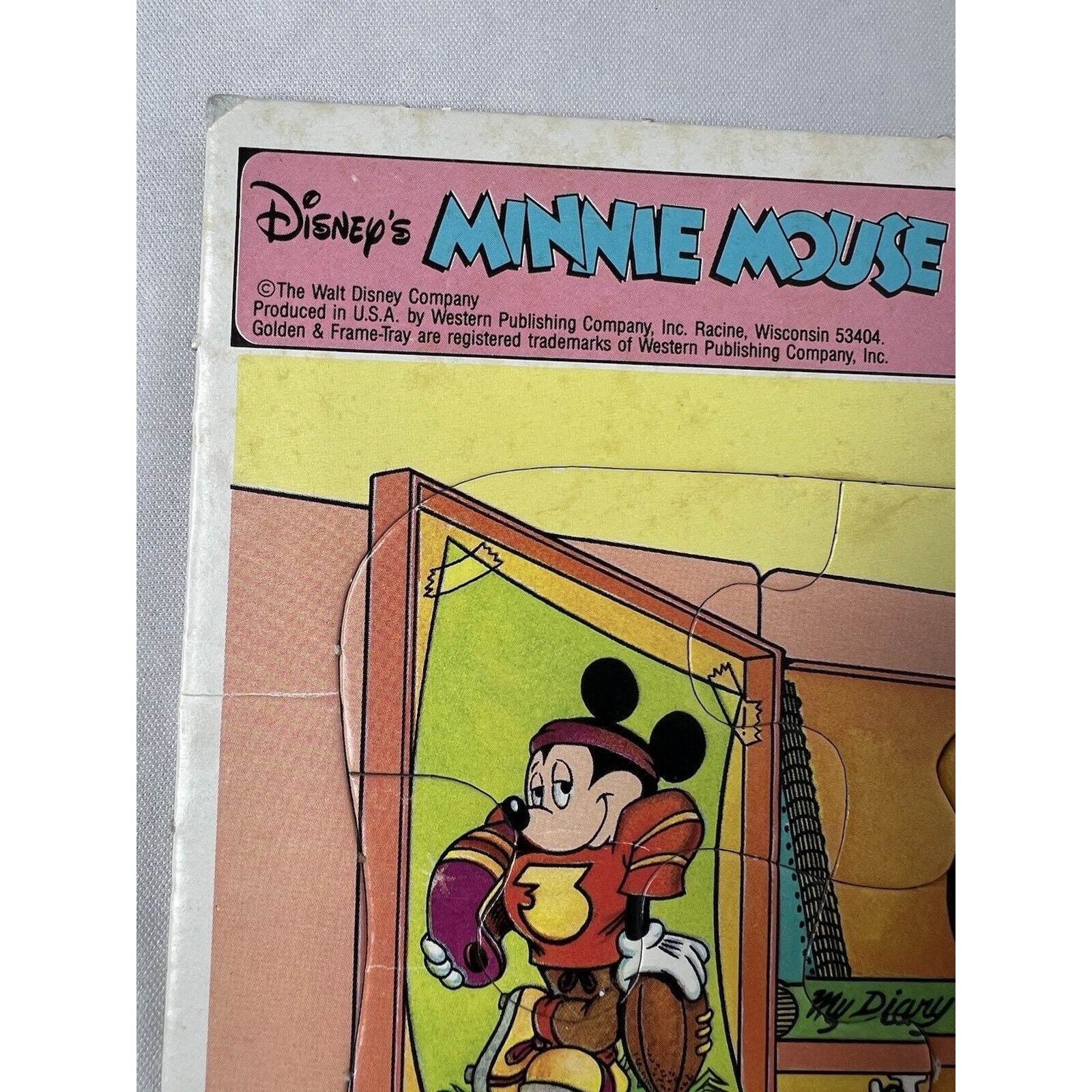 Vintage Walt Disney Minnie Mouse Locker Mickey Golden Frame Tray