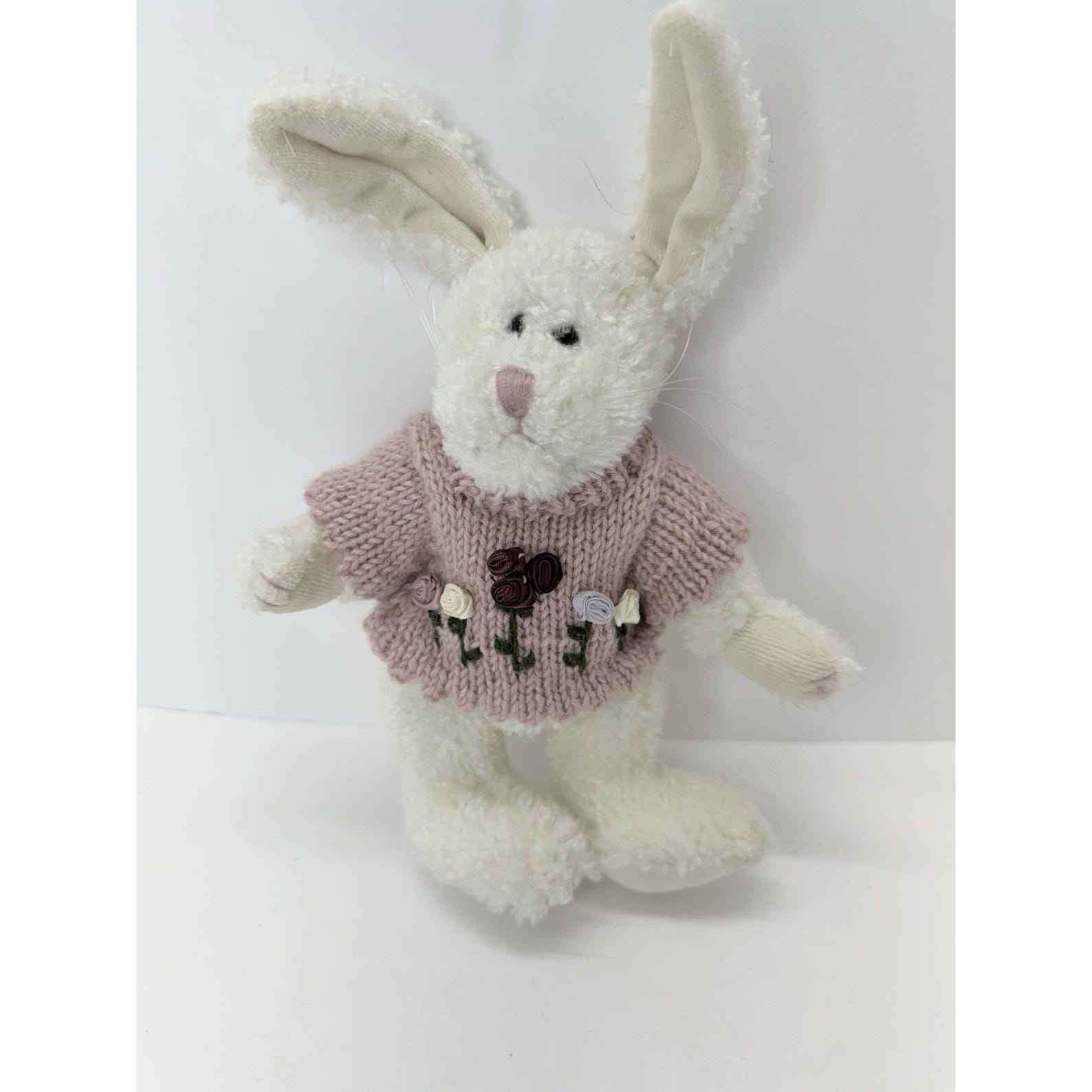 Boyds Bears Millie the Rabbit 9” White Plush Pink Flowered Sweater With ...
