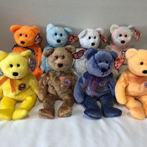 Ty Beanie Babies Choice of Bears Group 2 Decade, Celebrate, Sunny, Speckles, Periwinkle, Tradee