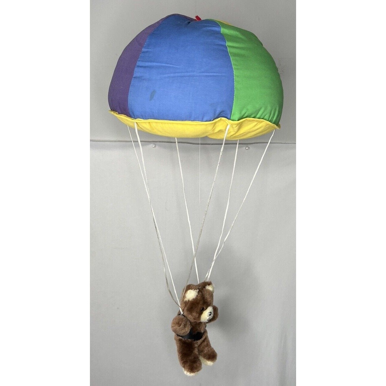 Vintage 1980s Russ Hanging Rainbow Plush Parachute Brown Bear Baby