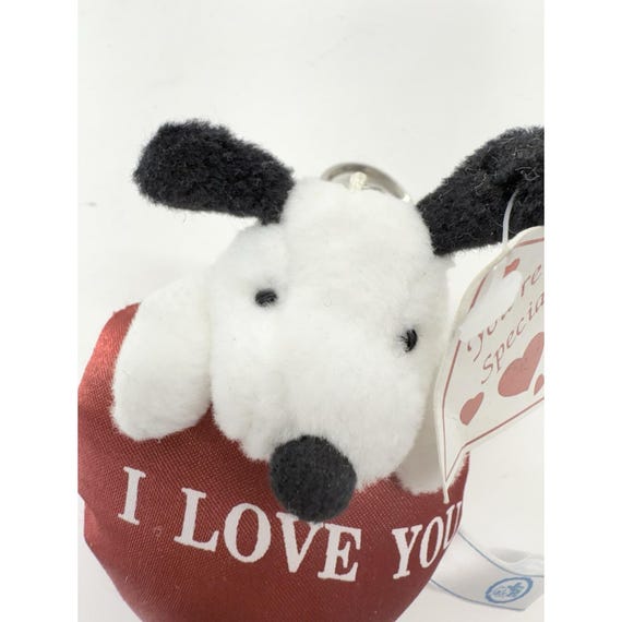 Vintage Jerry Elsner Plush Puppy Dog With Heart Keychain
