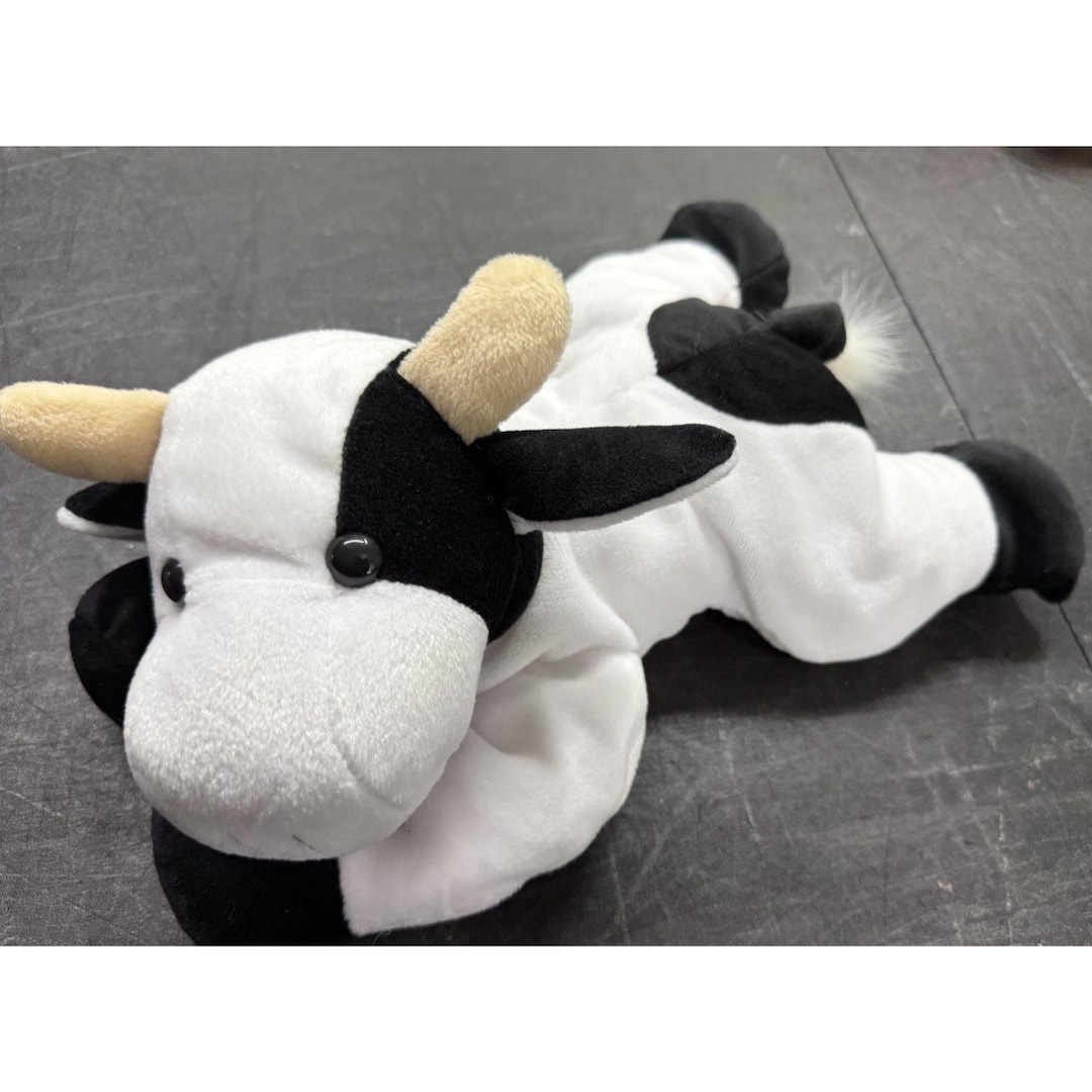 Vintage Floppy Laying Cow Plush Stuffed Animal Bull Toy Black and White ...