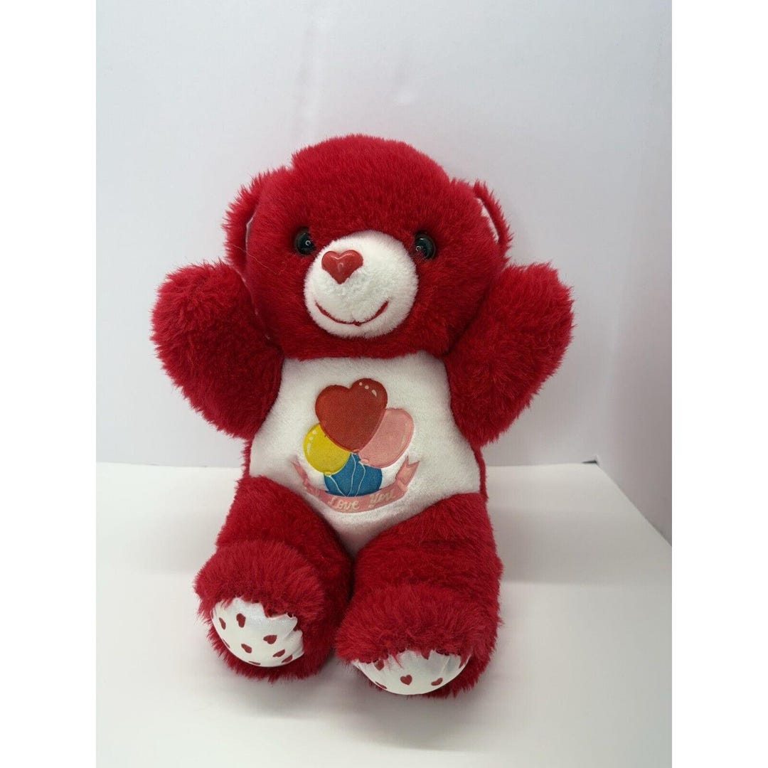 Vintage Stuffed Plush Red Teddy Bear I Love You Heart Balloon ...