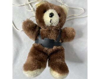 Vintage 1980s Russ Hanging Rainbow Plush Parachute Brown Bear Baby