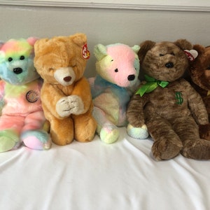 Ty Beanie Buddies Choice of Bears Group 2 Birthday Bear, BB, Hope, Mellow, Champion Soccer, Billionaire