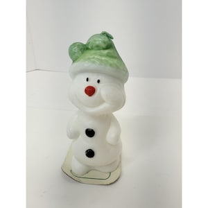 Vintage Gurley Candle Snowman With Green Hat Holiday 5&quot;