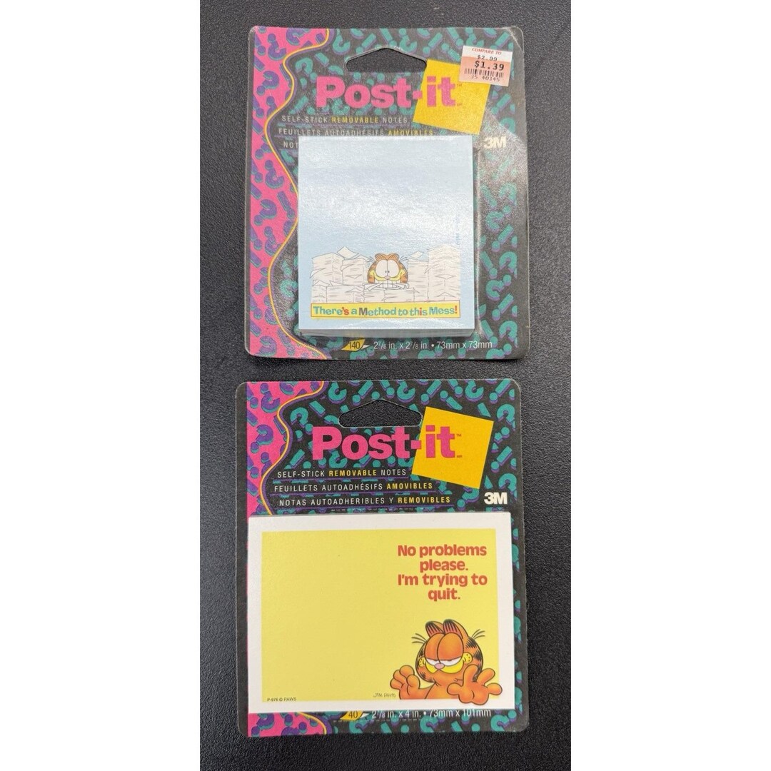 Garfield Notes 2 Vintage Post-it Note Pad Self-stick Garfield 1993 No Problems,method ...