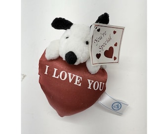 Vintage Jerry Elsner chiot en peluche chien avec coeur porte-clés Saint Valentin amour
