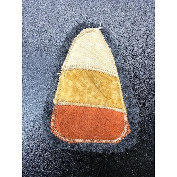 Handmade Appliqué Sewn Embroidered Halloween Brooch Pin Candy Corn Folk Art