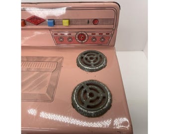 USA Vtg 1950-60s Wolverine Tin キッチンストーブ Vintage 1950s Wolverine Tin Litho Metal Pink Toy Kitchen Stove - Etsy