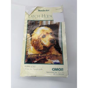 Latch Hook Rug Kit Wonder Art Caron Puppy Love Yellow Lab Pup 12&quot;x12&quot;
