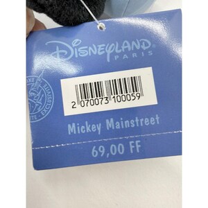 May include: A blue Disneyland Paris tag with the text "Mickey Mainstreet". The tag has a barcode and the Disneyland Paris logo. The tag is held by a person.