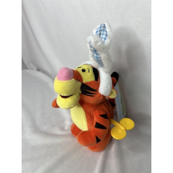 Disney Store Tigger Happy Hopper With Bunny Ears 8" Tall Wind-Up Plush Works