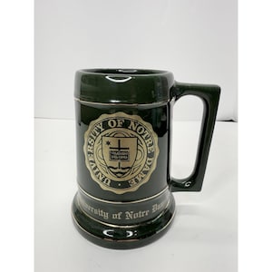 University Of Notre Dame Beer Stein Ceramic Green Vtg Collectible Irish Dorm Mug