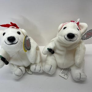 Vintage 1997 Coca Cola Beanie Plush Choice of Bear with Bow Stuffed Animal