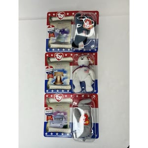 McDonalds Ty Teenie Beanie Baby American Trio 3 Piece Set Libearty Lefty Righty