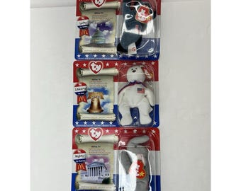 McDonalds Ty Teenie Beanie Baby American Trio 3 Piece Set Libearty Lefty Righty
