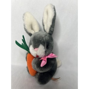 Russ Berrie Patches Bunny Rabbit Plush with Carrot Easter Stuffed Animal Toy 7”