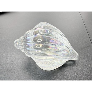 Iridescent 4” Sea Conch Shell Clear Art Glass Paperweight Shimmer Light Beach