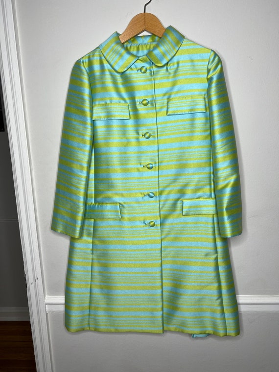 Vintage 1960s Teal Blue and Green Women’s Long Coa