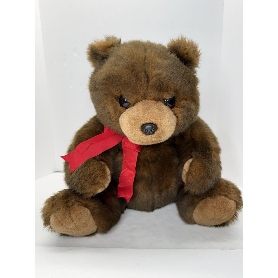 Ty Large Mcgee Brown Teddy Bear 18" Plush Red Bow Vintage Stuffed Toy ...