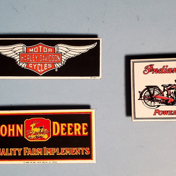 ANDE ROONEY Advertisement Magnets 'John Deere' 'Harley Davidson' 'Indian Chief' Porcelain On Steel/ Neodymium Magnet Great Stocking Stuffers