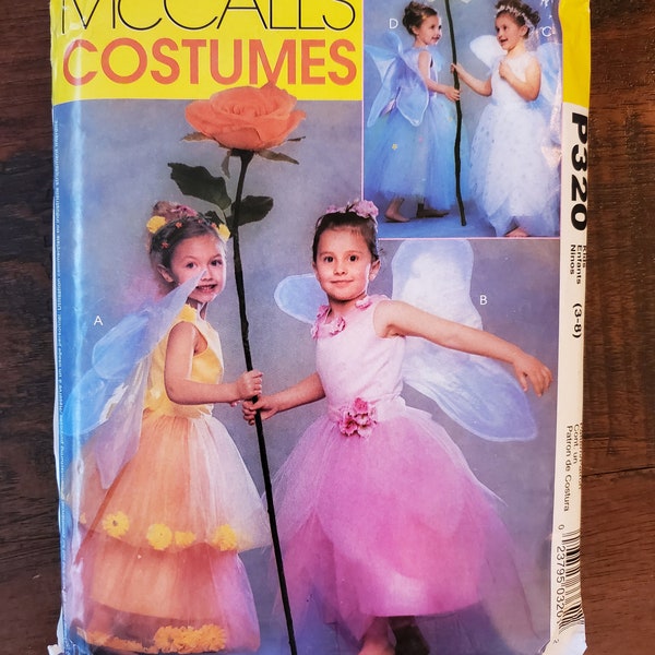 McCall's Costumes Sewing Pattern P320  'FAIRY Dresses' 4 Styles Kids Size (3-8) *Uncut/Factory Folded* English/French/Spanish Instruction