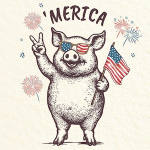 Cochon Merica 4 juillet png, fête de l'indépendance des animaux de la ferme png, cochon patriotique png, cochon américain png, quatrième juillet png pour sublimation