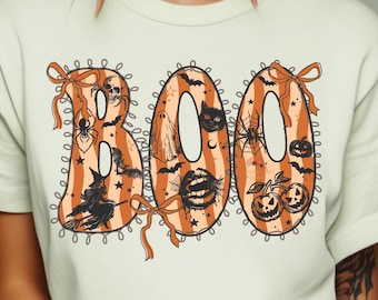 Coquette Boo PNG, Retro Coquette Halloween Design, Spooky Season Png, Horror Movie png, Trendy Halloween PNG,Boo Ghost png,Halloween Bow png