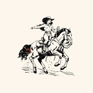 Rodéo rétro Cowgirl SVG PNG, Cowgirl rétro Svg, vecteur de cow-girl vintage, Sublimation de cow-boy rétro, Clipart de cow-boy rétro, tendance western svg