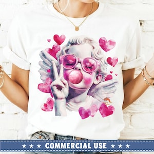 Vintage Valentines Day png, Retro Cupid Valentines Day Blowing Bubble PNG, Funny Cupid With Sunglasses png, Valentines Day png, Cupid png
