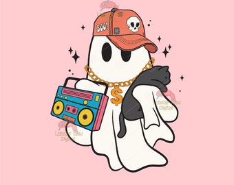 Cute Ghost with Cat Png, Hip Hop Halloween, Halloween Ghost Png, Ghost Png, Stay Spooky Png,  Cute spooky shirt png, trendy hoodie PNG