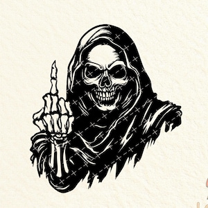 Grim Reaper Skeleton SVG PNG DXF, Grim Reaper finger Skull Vector Silhouette, Cameo, Cricut Svg,Png, Dxf, Instant Download Laser Ready