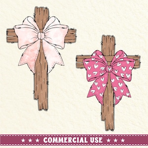 Christian Coquette Cross png, houten kruis met strik png, op geloof gebaseerde sublimatie digitale download, religieuze clipart, Pink Coquette Bow png
