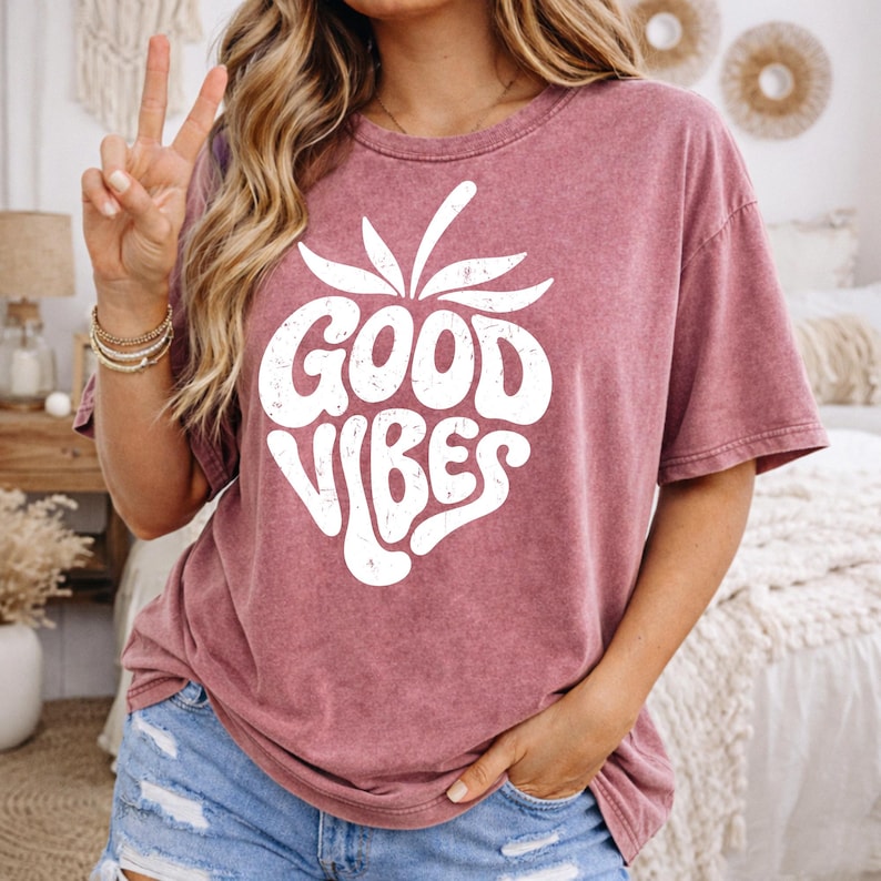 Strawberry Good Vibes PNG, Retro Summer Fruit Design, Groovy Strawberry Sub, Aesthetic Fruit Shirt image 4