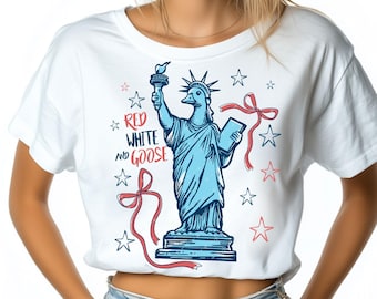 Rot, Weiß und Gans PNG, lustige 4. Juli Png, Freiheitsstatue Vierter Juli Png, Vaterländische Gans Png, niedliches amerikanisches Gänsehemd Png