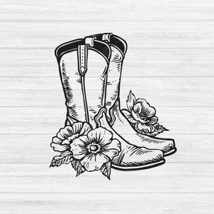 Cowboy Boots SVG PNG, Cowboy boots with Flowers SVG file, Cowboy Boots cut file, Cowgirl Svg cut file, Country, Western svg designs