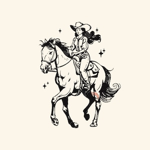 Cowgirl rétro SVG PNG, Svg de cow-girl rétro, vecteur de cow-girl vintage, Sublimation de cow-boy rétro, Clipart de cow-boy rétro, svg western tendance